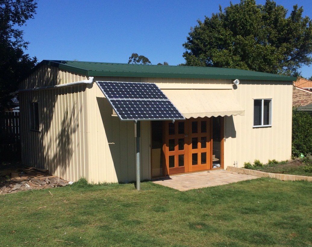 Micro solar power for sheds with battery back up and dual water pump